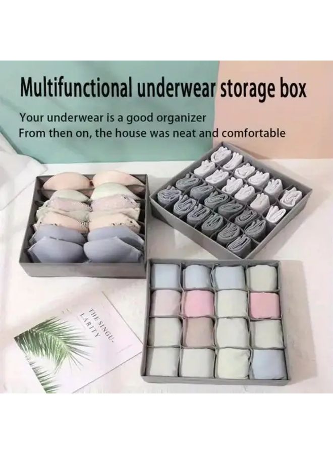 Grey 24 24 Two Piece Set Foldable Multi Compartment Wardrobe Storage Box Heavy Duty Nylon Underwear Sock Organizer With Grid Dividers Space Saving Collapsible Drawer For Closet Dresser Travel - Image 1