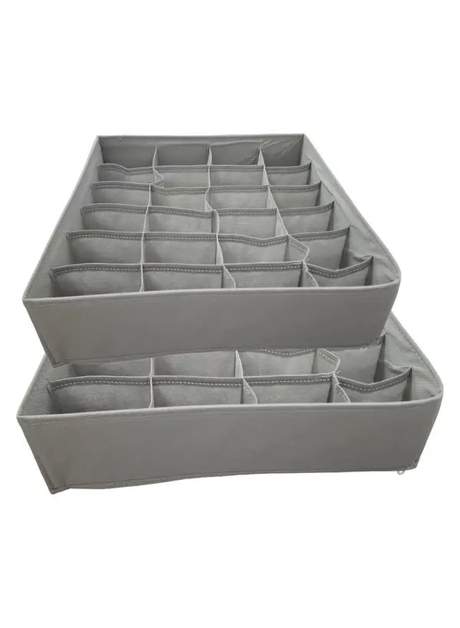 Grey 24 24 Two Piece Set Foldable Multi Compartment Wardrobe Storage Box Heavy Duty Nylon Underwear Sock Organizer With Grid Dividers Space Saving Collapsible Drawer For Closet Dresser Travel - Image 5