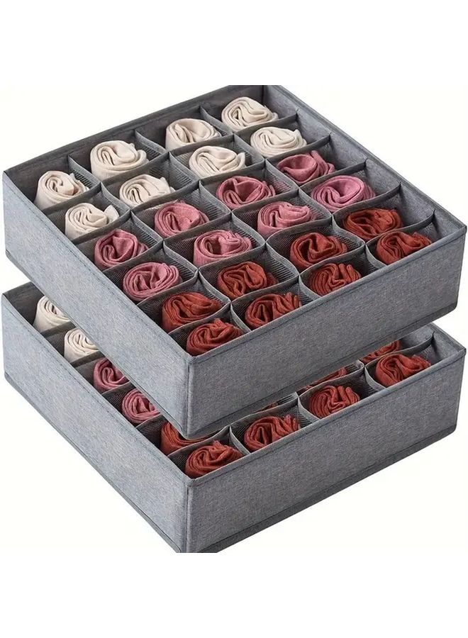 Grey 24 24 Two Piece Set Foldable Multi Compartment Wardrobe Storage Box Heavy Duty Nylon Underwear Sock Organizer With Grid Dividers Space Saving Collapsible Drawer For Closet Dresser Travel - Image 2