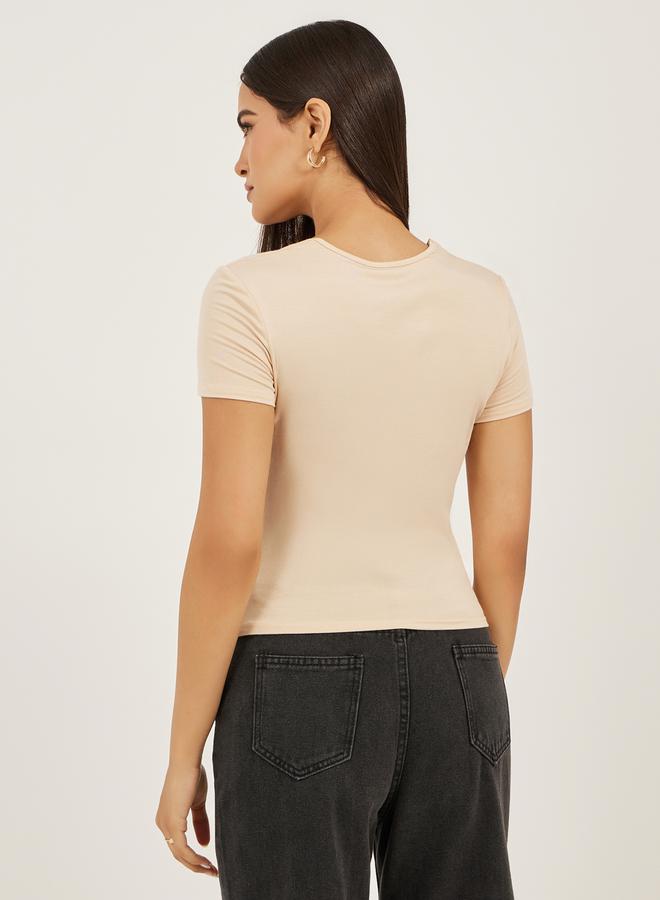 Styli Solid Square Neck Fitted Short Sleeve T-Shirt  - Image 5