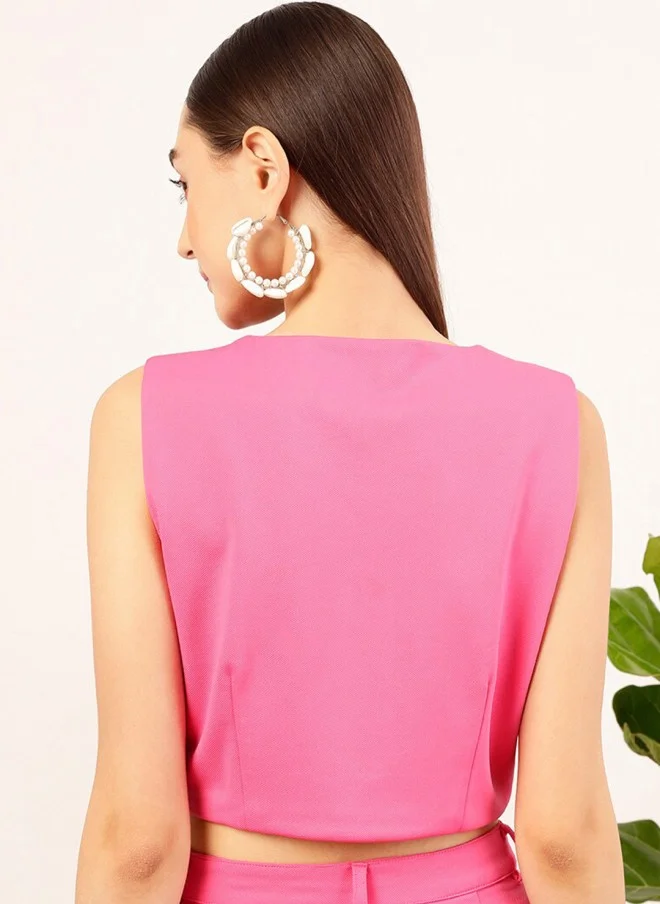 STREET 9 Pink V-Neck Sleeveless Crop Top for Women