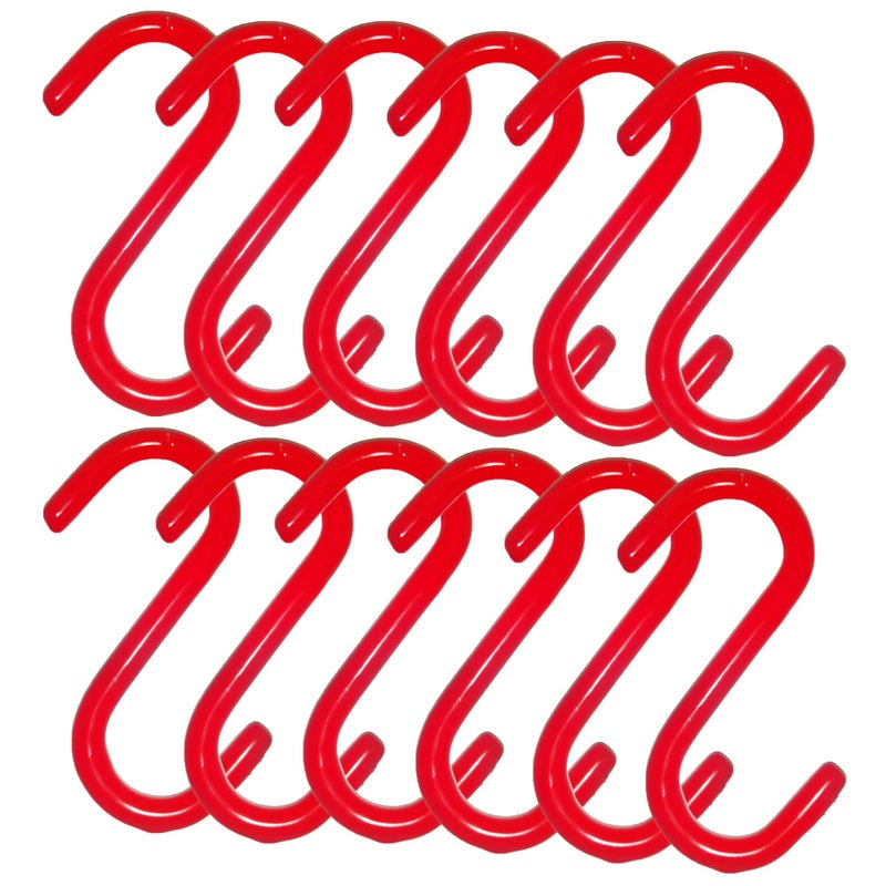 Wideskall 12 Pieces 3 inch Red Vinyl Coated S Shaped Hooks for Hanging Kitchen Rack