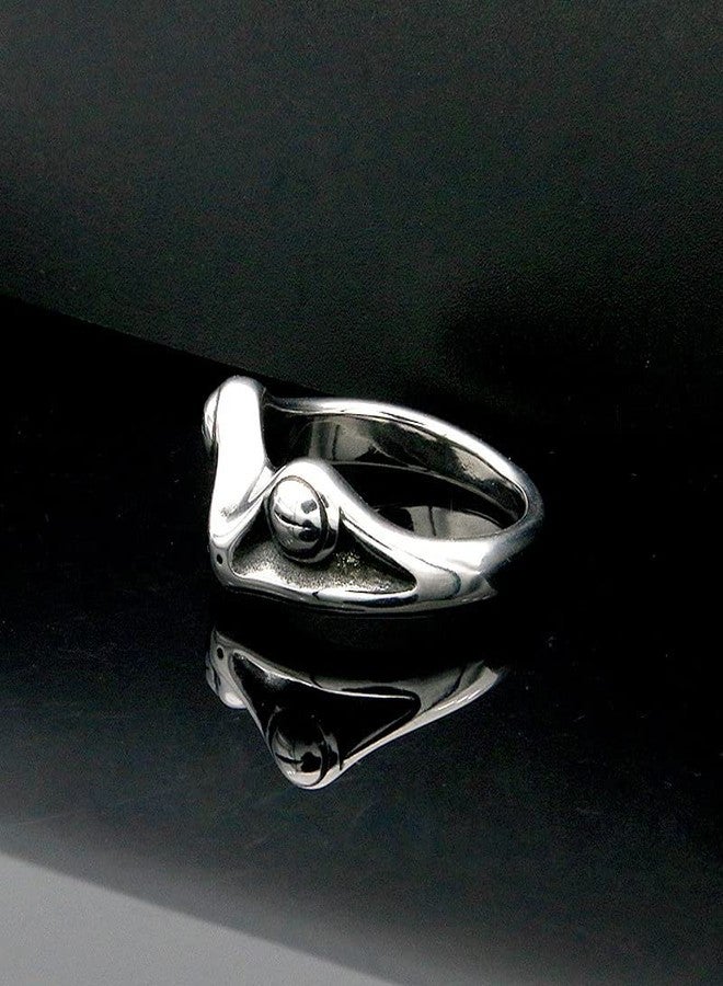 PAMTIER Unisex Stainless Steel Vintage Personalized Cute Lifelike Animal Frog Finger Ring Beneficial Insects Non-Mainstream Silver Size 8 - Image 2