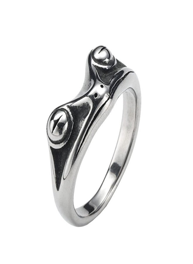 PAMTIER Unisex Stainless Steel Vintage Personalized Cute Lifelike Animal Frog Finger Ring Beneficial Insects Non-Mainstream Silver Size 8 - Image 1