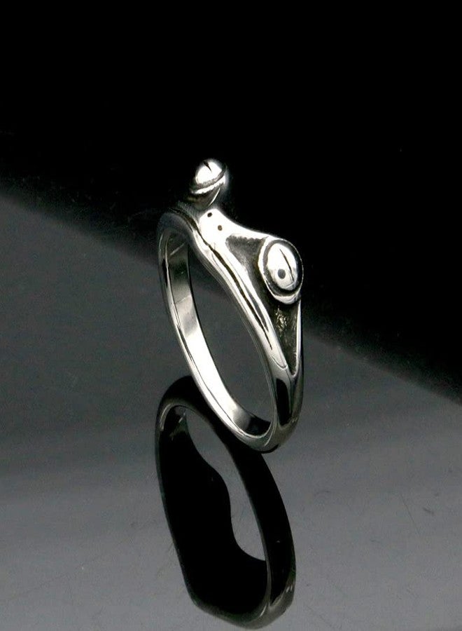 PAMTIER Unisex Stainless Steel Vintage Personalized Cute Lifelike Animal Frog Finger Ring Beneficial Insects Non-Mainstream Silver Size 8 - Image 3