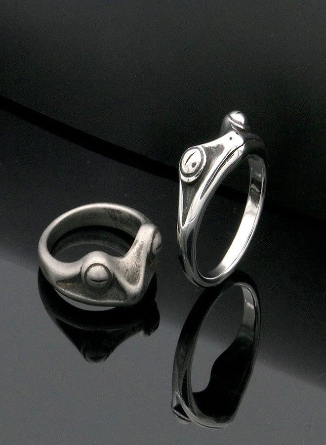 PAMTIER Unisex Stainless Steel Vintage Personalized Cute Lifelike Animal Frog Finger Ring Beneficial Insects Non-Mainstream Silver Size 8 - Image 4