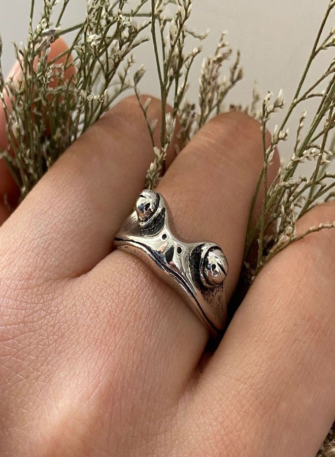 PAMTIER Unisex Stainless Steel Vintage Personalized Cute Lifelike Animal Frog Finger Ring Beneficial Insects Non-Mainstream Silver Size 8 - Image 5