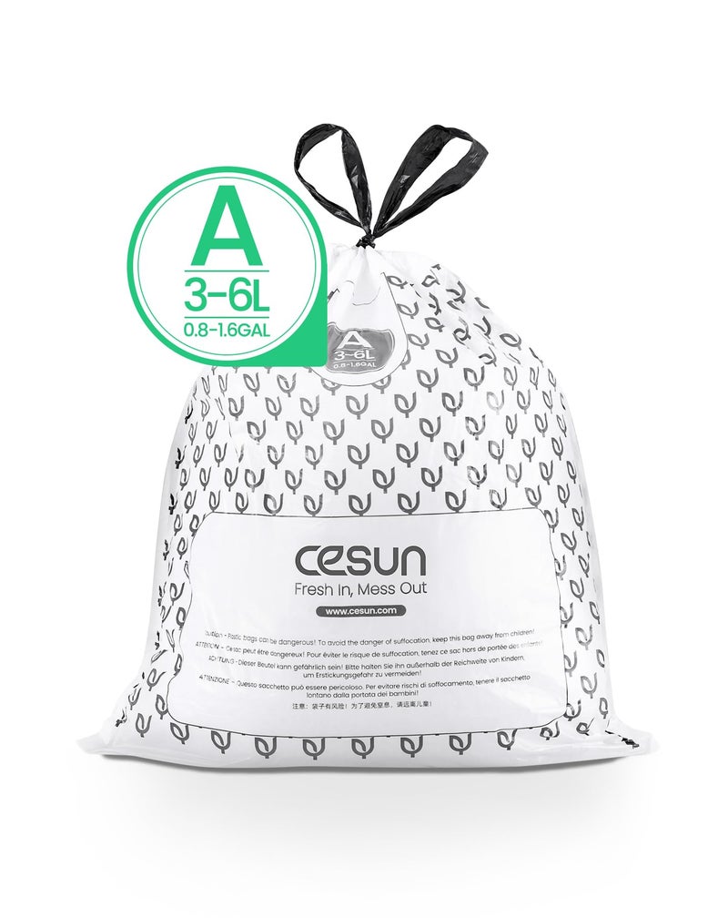 Cesun Code A Drawstring Trash Bags 90 Count, Pre Cut 1.6 Gallon / 6 Liter Small Bathroom Trash Can Liners, White - Image 2