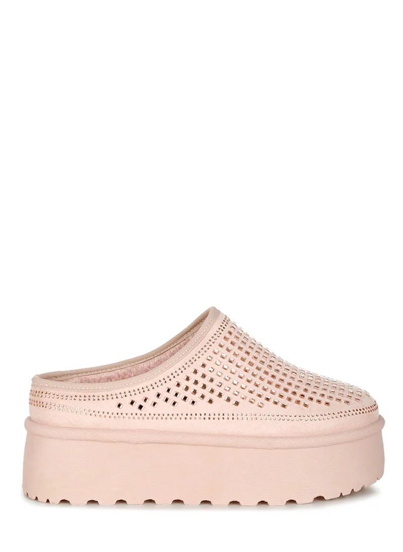 London Rag Pink Rhinestones Embellished Platform Classic Slip-On