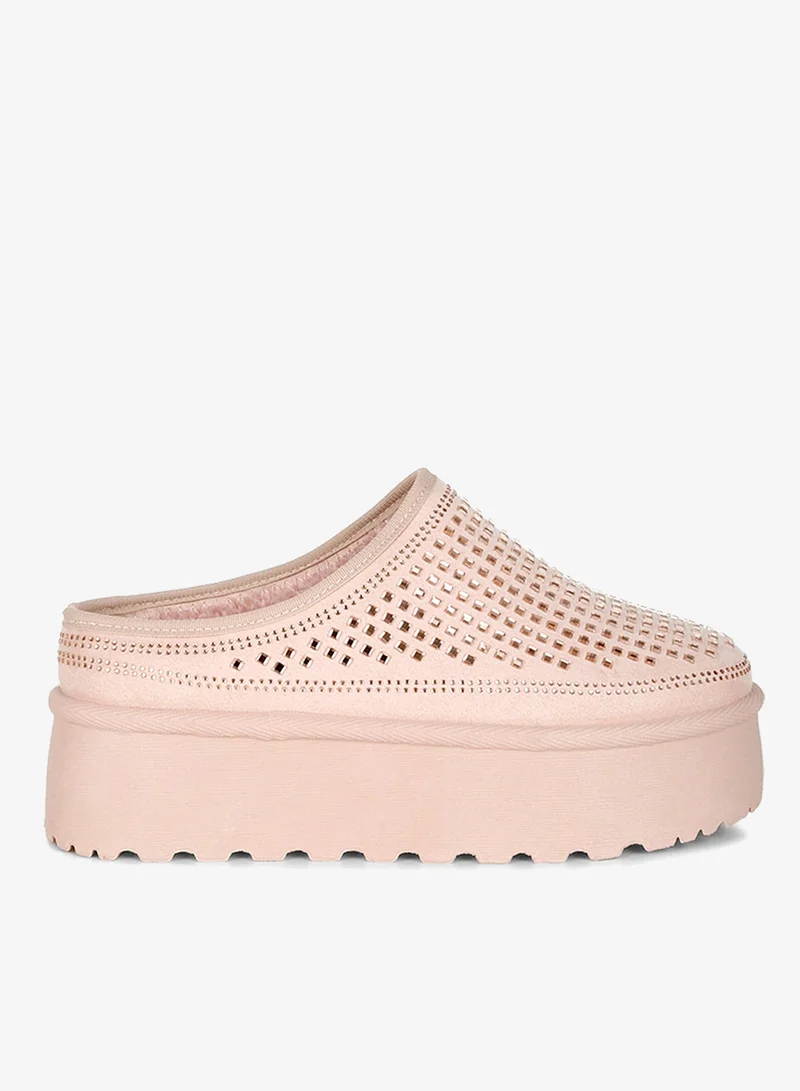 Pink Embellished Platform Classic Slip-On