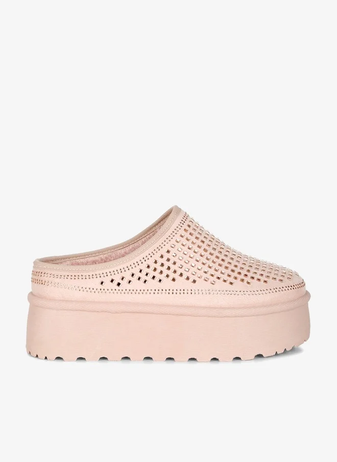Pink Embellished Platform Classic Slip-On