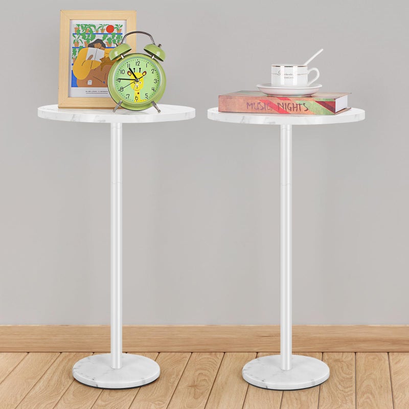 White Round Side Table Small End Table Set of 2 Modern Accent Table Pedestal Drink Table with Marble Base for Small Spaces Living Room Bedroom Outdoor