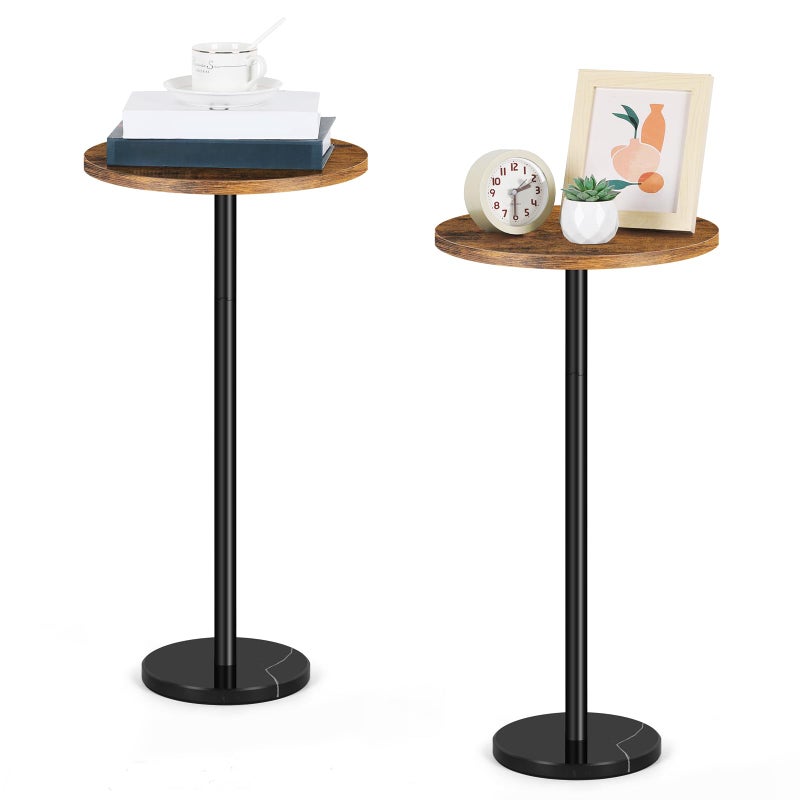 smusei 2 Packs Small Sofa Side Table Brown Round Coffee Table with Marble Base Round End Table for Living Room Bedroom 32 cm Side Table for Small Space Brown