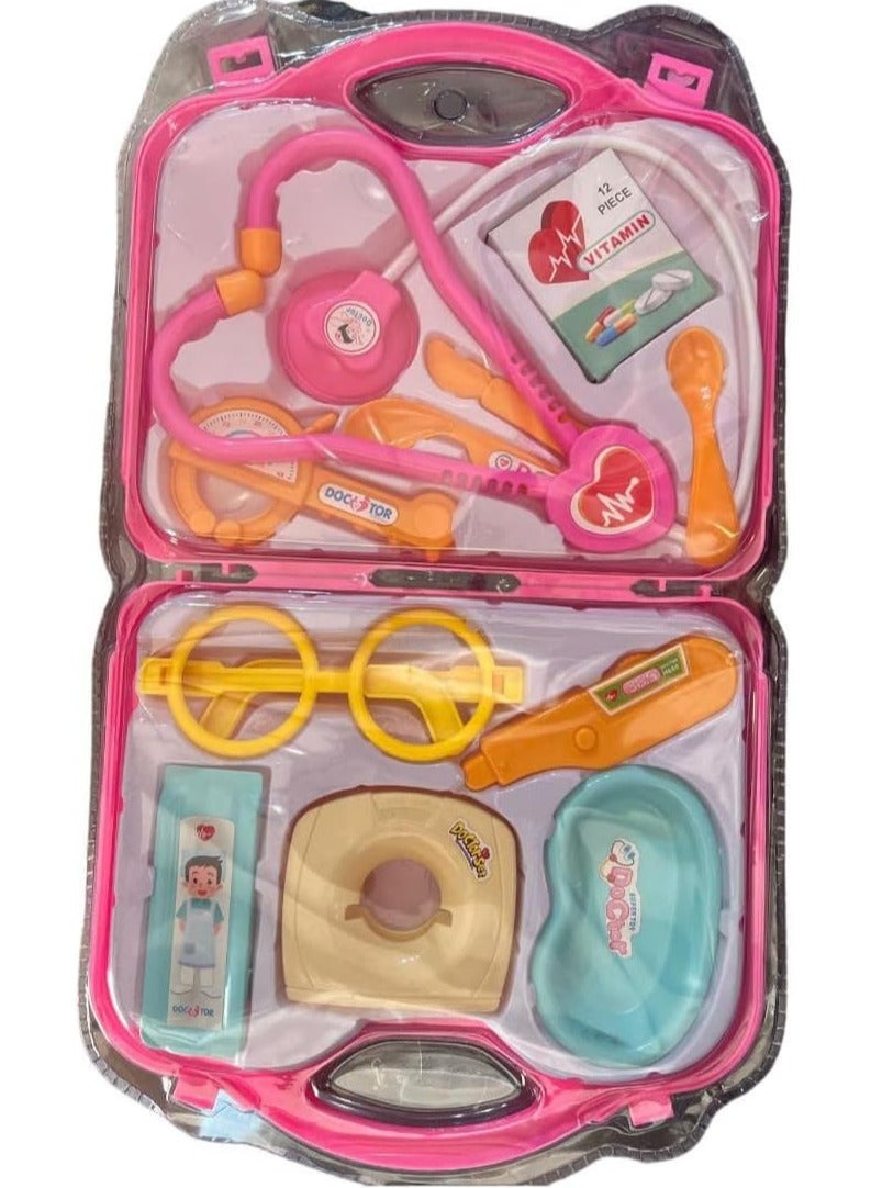 2 in 1 Doctor Accessories Set with Bag, Pretend Play Medical Accessories, Doctor Set Gift for Girls Age 2+, Best Toy Pink 