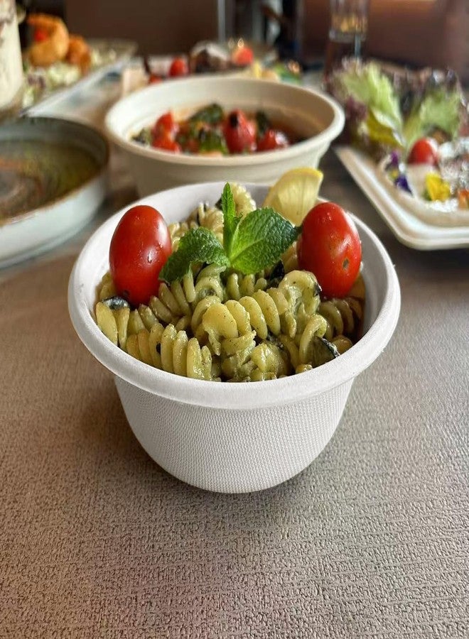 GreenWorks 100 Count 16 OZ Compostable Bowls, White Biodegradable Bagasse and Bamboo fiber Paper Bowls - Image 2