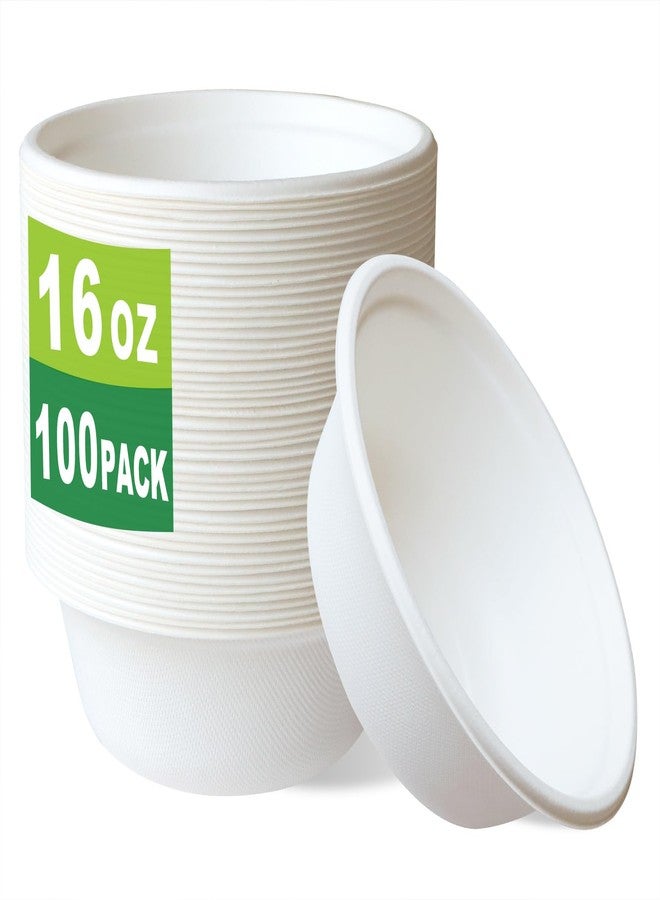 GreenWorks 100 Count 16 OZ Compostable Bowls, White Biodegradable Bagasse and Bamboo fiber Paper Bowls - Image 1