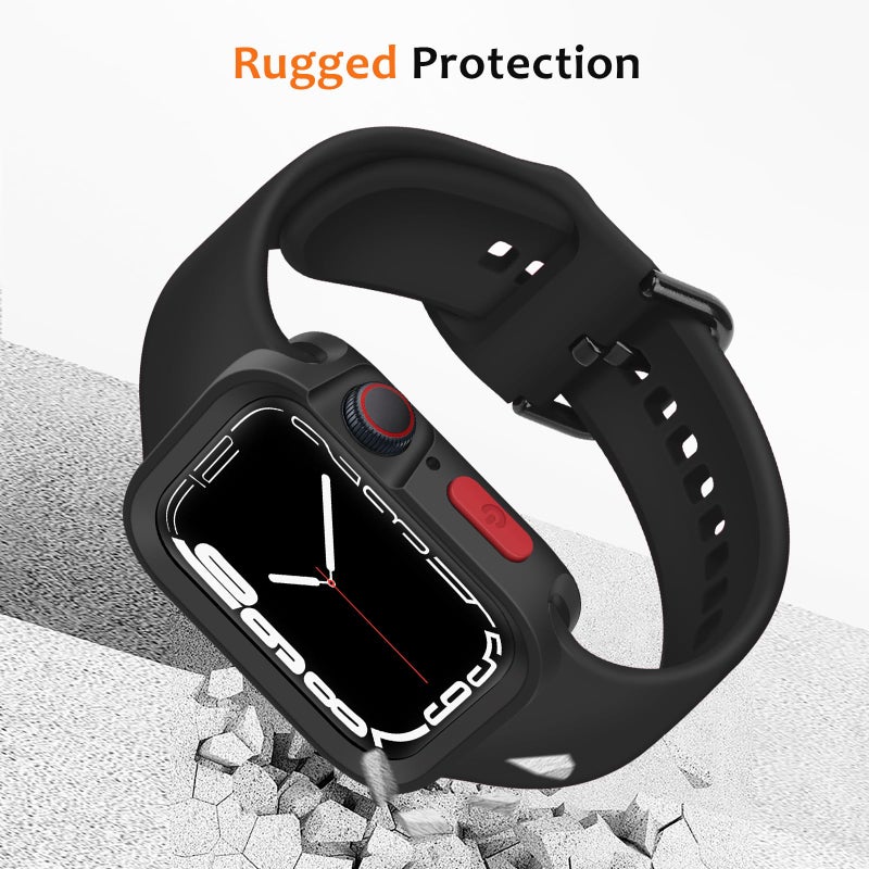 ZZDZZ Rugged Case Compatible with Apple Watch Case 45mm 44mm Series 9/8/7/6/5/4/SE3/2/1, Soft Flexible TPU Shockproof Protective Bumper Cover for iWatch 45mm 44mm, Black - Image 3
