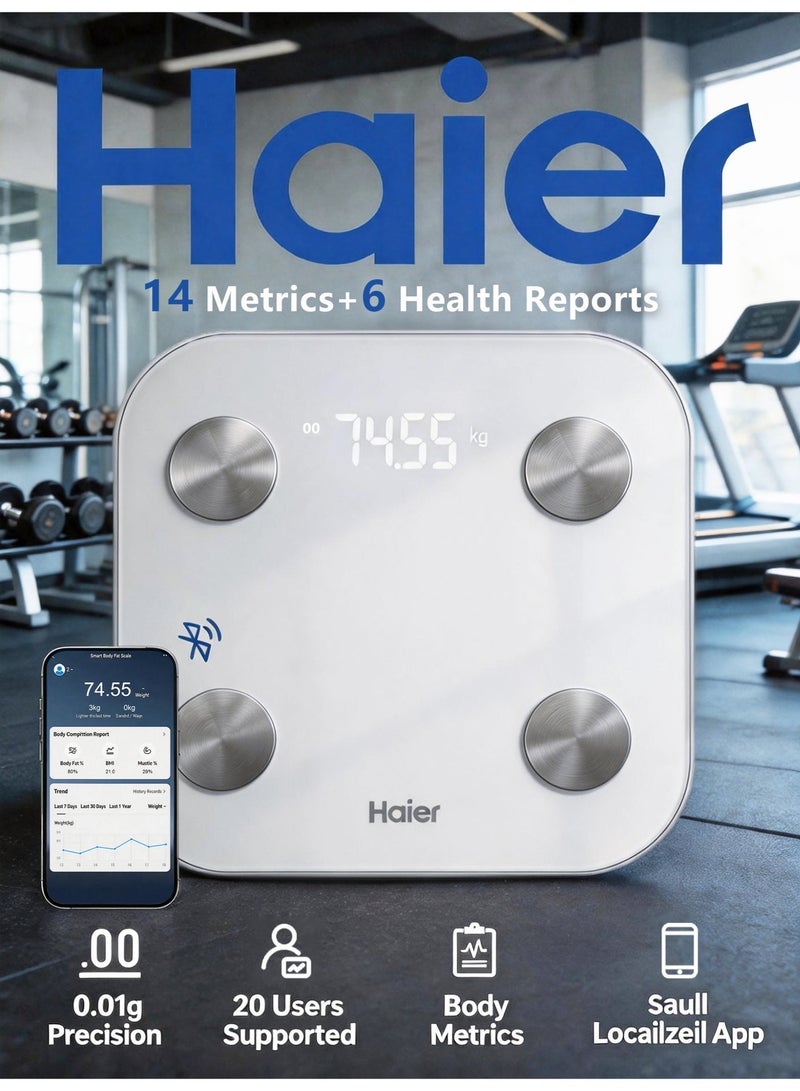هايرك ميزان للجسم تحليل جسم ذكي مع تطبيق - 6 تقارير صحية - بلوتوث - تتبع الوزن والدهون والعضلات - Image 1