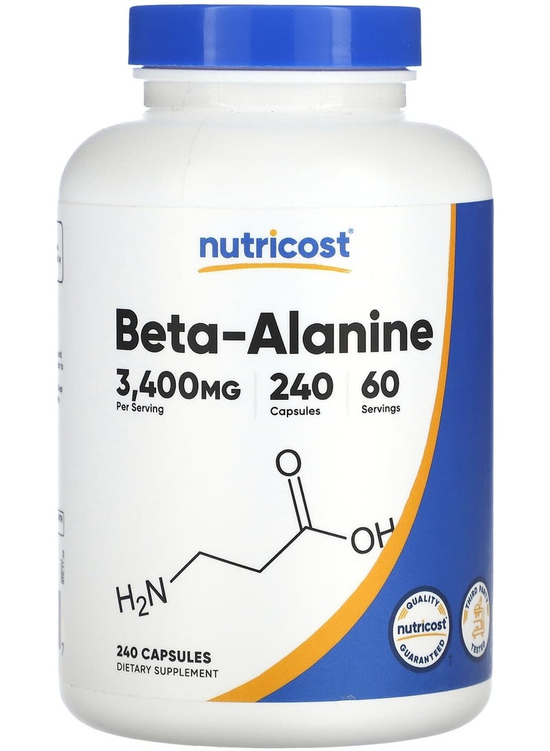 Nutricost Beta-Alanine, 3,400 mg, 240 Capsules (850 mg per Capsule)