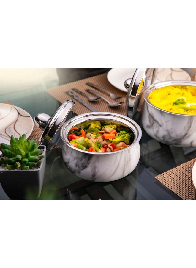 FnS Marbella Stainless Steel Double Walled Insulated Designer Casserole with Lid | Marbel Finsh | Odour Free | BPA Free | Ideal for Curry Rice Chappati | Easy to Carry | Easy to Store (1600ml) - Image 1