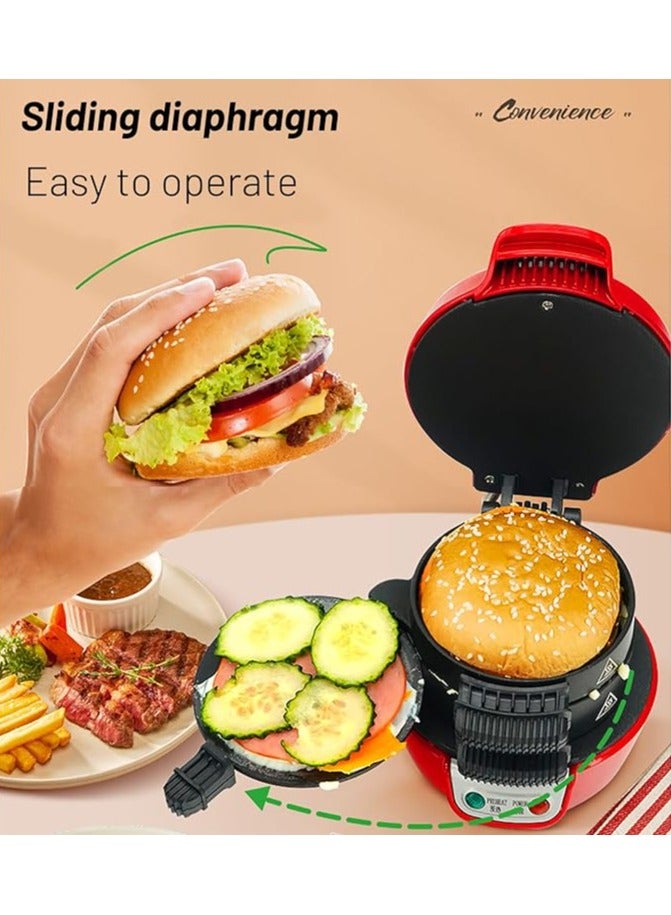 Breakfast Electric Sandwich Maker Maker Red, Aluminum Nonstick Electric Hamburger Machine ,  Electric Indoor Grill , with Egg Cooker Ring, Ready In 5 Minutes , for Croissants, Mini Waffles - Image 3