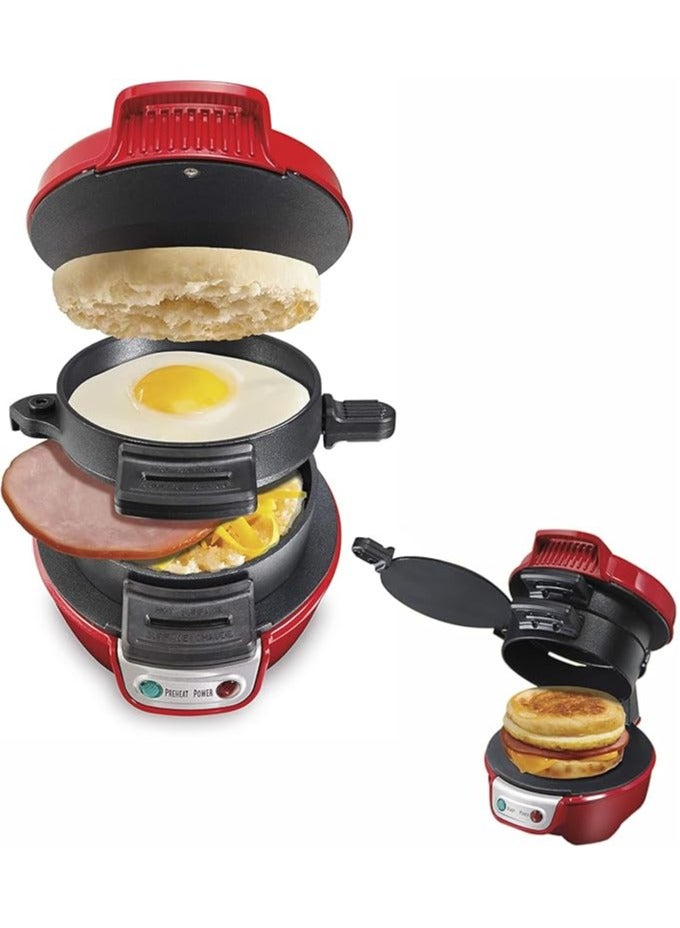 Breakfast Electric Sandwich Maker Maker Red, Aluminum Nonstick Electric Hamburger Machine ,  Electric Indoor Grill , with Egg Cooker Ring, Ready In 5 Minutes , for Croissants, Mini Waffles - Image 1