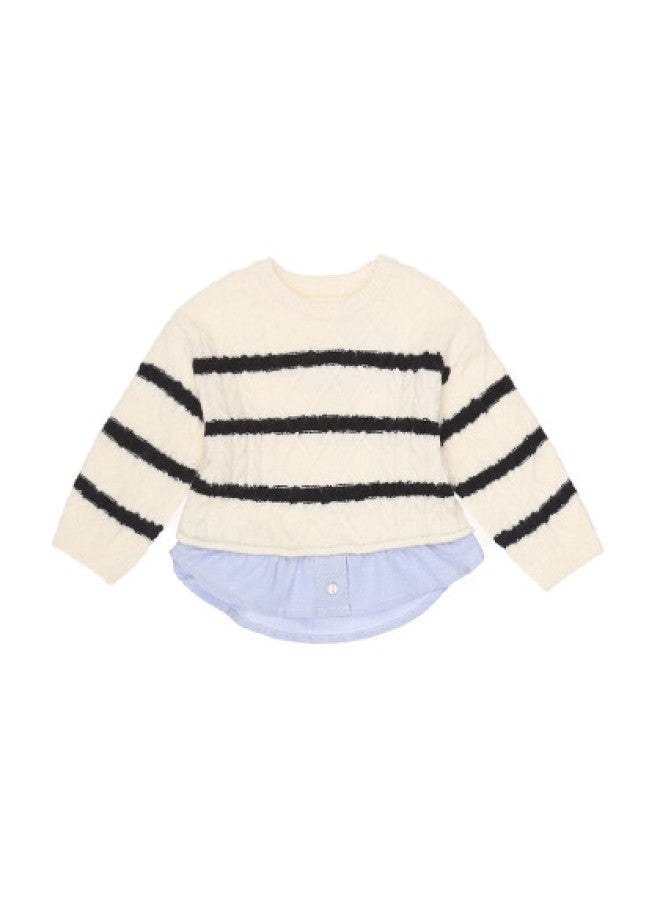 Zara korean-style Striped Cable Knit Sweater For Kids - Instagram Aesthetic - Image 1