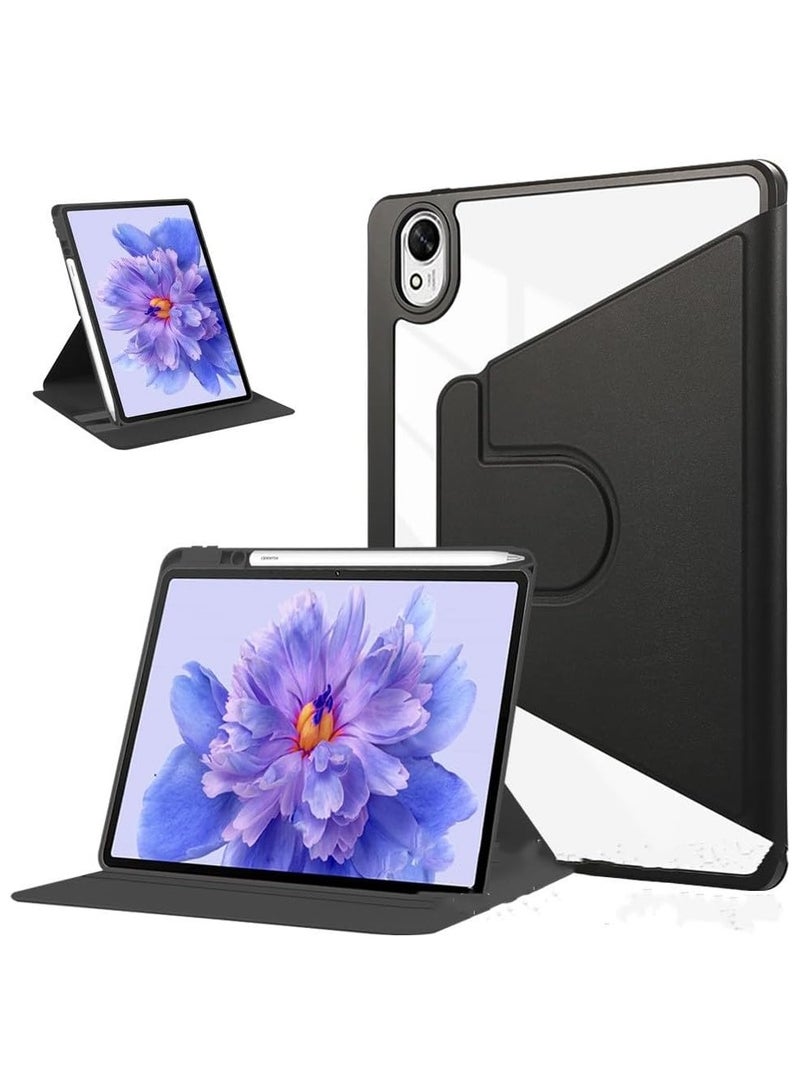 VKL Clear Back Case Compatible with Huawei MatePad 11.5'S 2024 (DMG-W00 TGR-W10) with Pen Holder, 360 Degree Swivel Stand Flip Cover Auto Sleep/Wake For MatePad 11.5" S (Black)