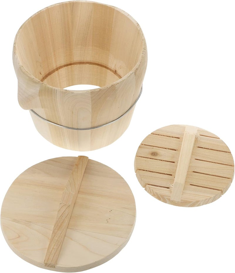 Japanese Rice Bamboo Food Steamer Wooden Sushi Rice Bowl Hangiri Sushi Oke Sushi Rice Mixing Tub Bamboo Steamer Basket for Restaurant Home Kitchen Dumpling Steamer Basket Rice Container - Image 1