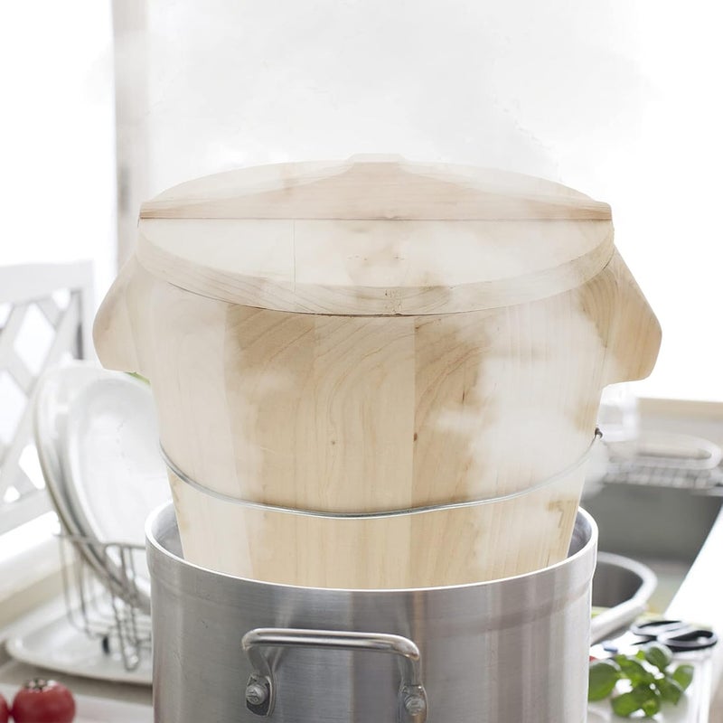 Japanese Rice Bamboo Food Steamer Wooden Sushi Rice Bowl Hangiri Sushi Oke Sushi Rice Mixing Tub Bamboo Steamer Basket for Restaurant Home Kitchen Dumpling Steamer Basket Rice Container - Image 3