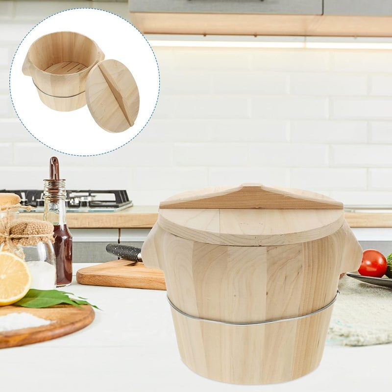 Japanese Rice Bamboo Food Steamer Wooden Sushi Rice Bowl Hangiri Sushi Oke Sushi Rice Mixing Tub Bamboo Steamer Basket for Restaurant Home Kitchen Dumpling Steamer Basket Rice Container - Image 5