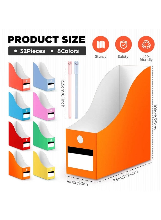 جوتوم مجموعة حامل ملفات المجلات 32 قطعة، بما في ذلك حامل ملفات مكتب ملون قابل للطي ومنظم ملصقات ملصقات بيضاء لطيفة على شكل قلم قطة من الورق المقوى صندوق تخزين المجلات للمستندات والمدرسة والمكتب المنزلي - Image 2