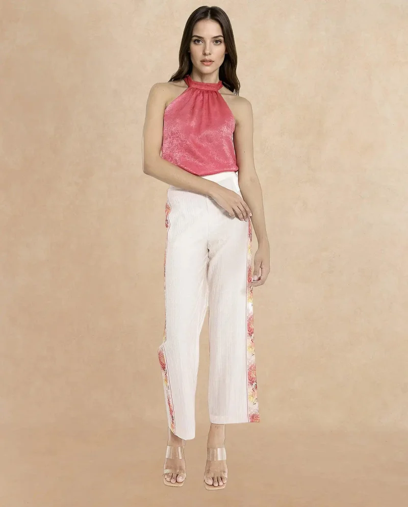 Rareism Women's Floral Print Tapered Ankle-Length Trouser