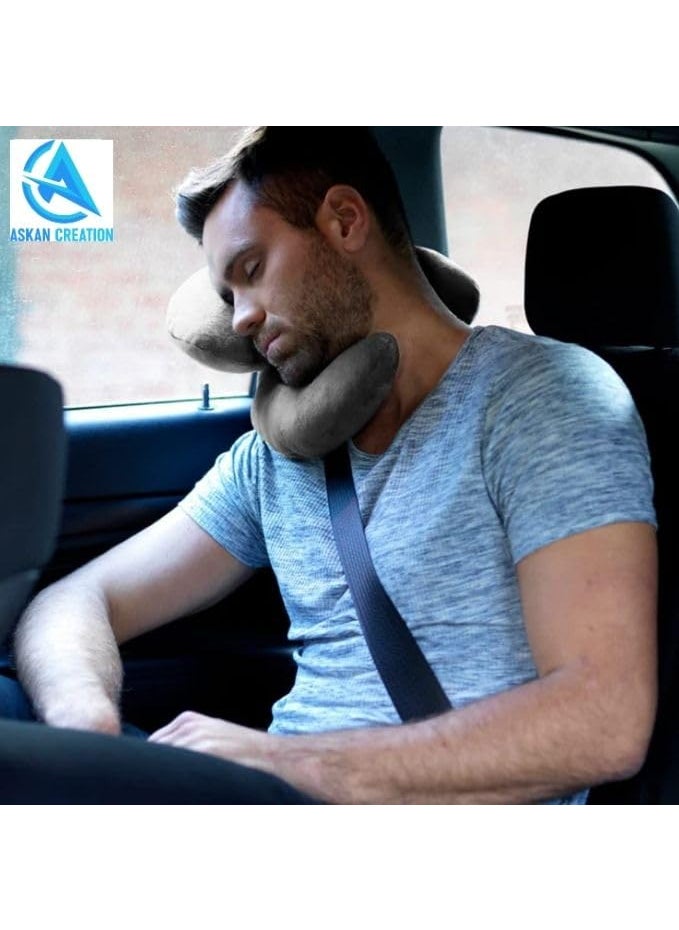 ASKAN CREATION ASKAN CREATION Portable J Shape Travel Neck Pillow Velvet Fabric Multipurpose Neck Support for Men and Women While Sleeping Reading Travelling 3 Way Support Available  - Image 3