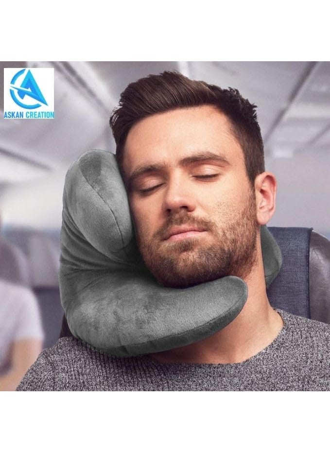 ASKAN CREATION ASKAN CREATION Portable J Shape Travel Neck Pillow Velvet Fabric Multipurpose Neck Support for Men and Women While Sleeping Reading Travelling 3 Way Support Available  - Image 5