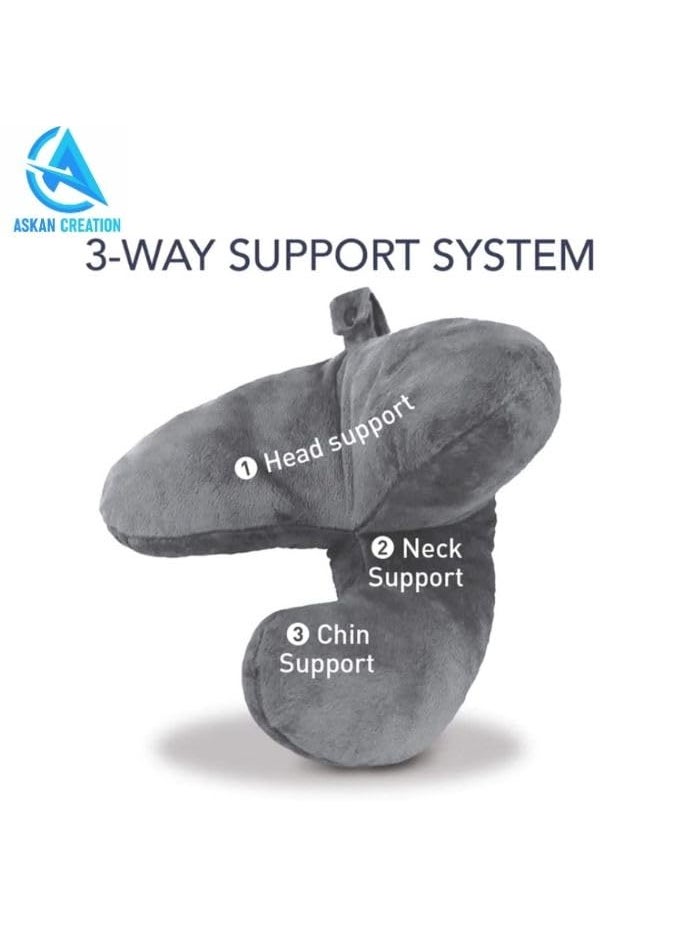 ASKAN CREATION ASKAN CREATION Portable J Shape Travel Neck Pillow Velvet Fabric Multipurpose Neck Support for Men and Women While Sleeping Reading Travelling 3 Way Support Available  - Image 2
