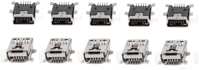 bnafes 10 Pcs Mini USB Type B Female Port 5-Pin 180 Degree SMD SMT PCB Jack Socket - Image 1