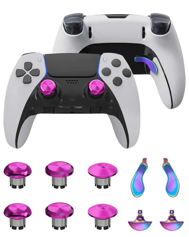 CHARM FOCUS Metal Thumbsticks & Back Paddles for PS5 Edge Controller, Analog Thumb Sticks Caps Replacement Kit for PS5 Dual Sense Edge Stick Module, 6 Joysticks, 4 Back Buttons, Rose & Gradient - Image 1