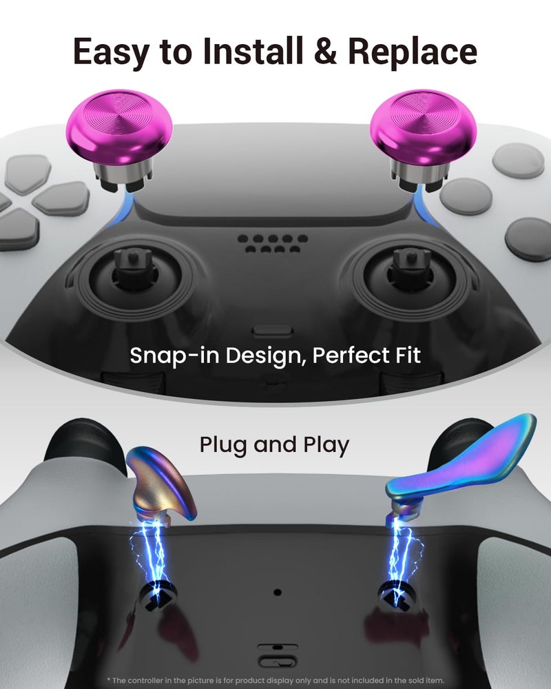 CHARM FOCUS Metal Thumbsticks & Back Paddles for PS5 Edge Controller, Analog Thumb Sticks Caps Replacement Kit for PS5 Dual Sense Edge Stick Module, 6 Joysticks, 4 Back Buttons, Rose & Gradient - Image 5