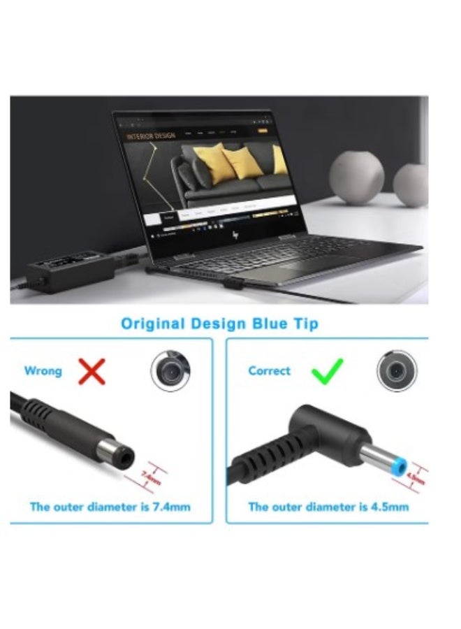 Terabyte 45W 19.5V 2.31A for HP Laptop Charger Blue Tip,HP Pavilion x360 11 13 15, Zbook 14u G4 G5 15u 15 G3, Notebook 15,HP Stream 13 11 14 AC Adapter with Power Cord - Image 2