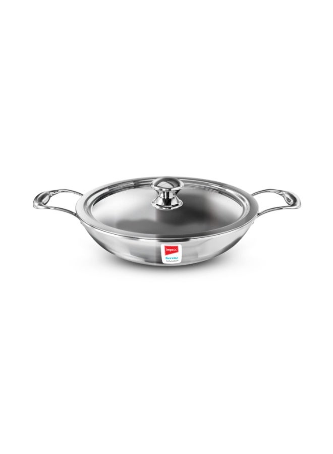 Impex Serene Triply Cookware | 304 Grade Stainless Steel | No PFOA Coating | lnduction Friendly Cookware, Silver (Kadai pan 24cm) - Image 1