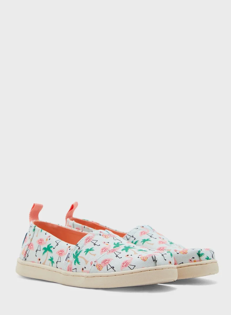 TOMS Kids Flamingos Print slip Ons