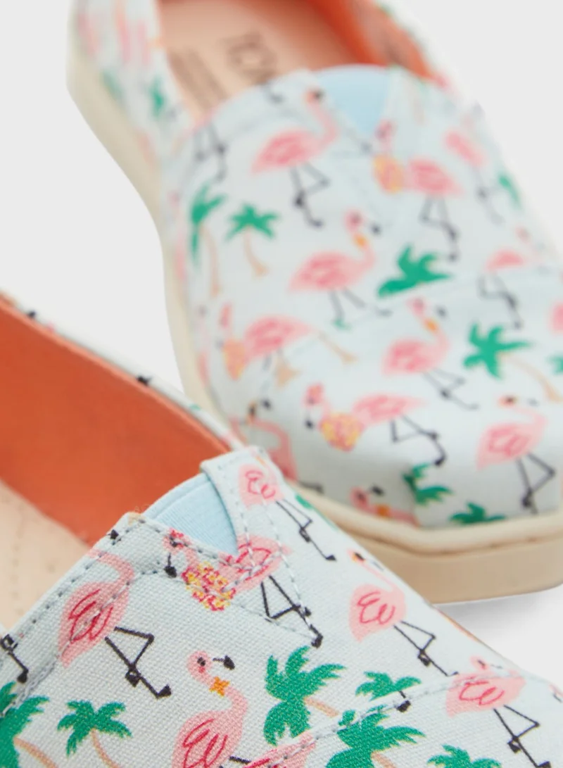 TOMS Kids Flamingos Print slip Ons