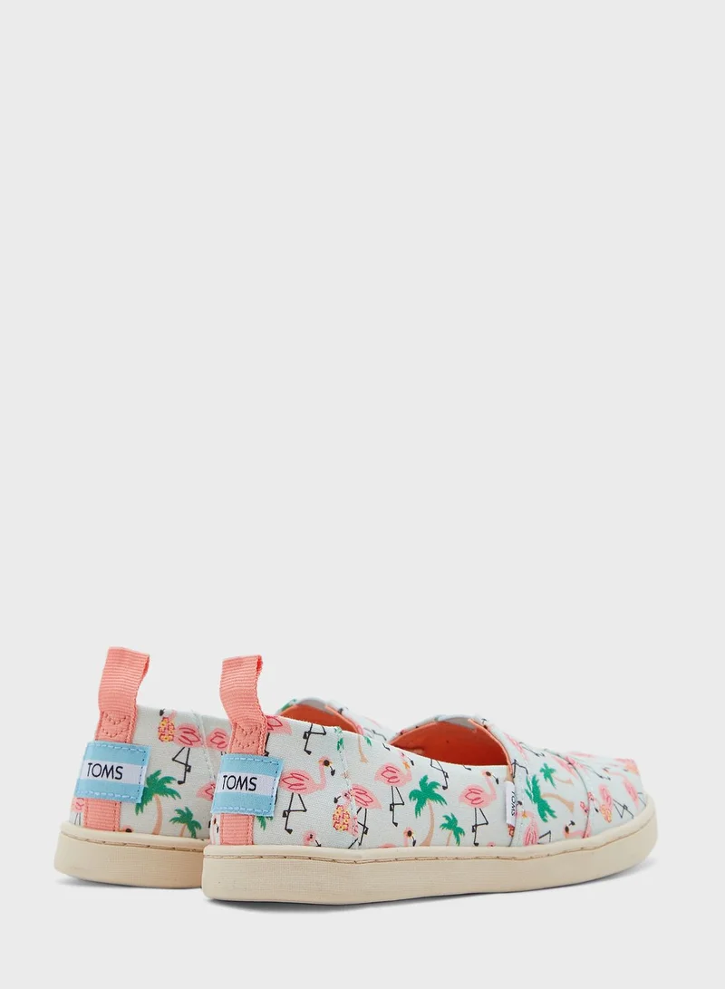 TOMS Kids Flamingos Print slip Ons