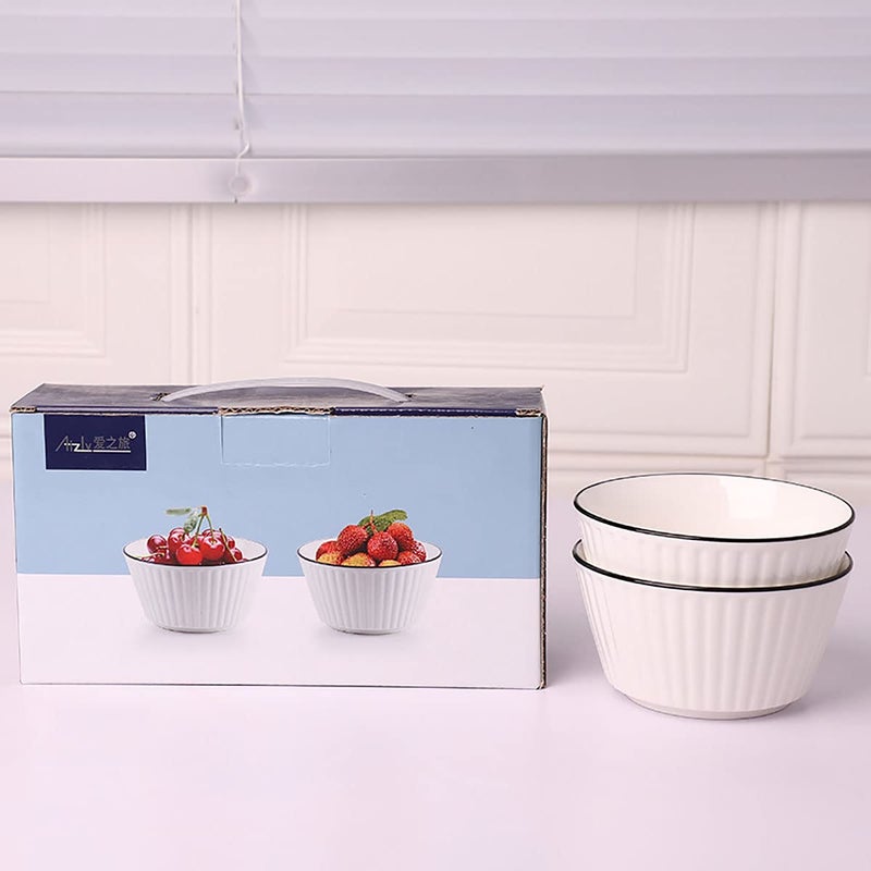 FS COOL Ramekins for Creme Brulee Porcelain Bowl for Soup, Salad, Popcorn, Noodle, Salad Bowl for Kitchen Cereal Bowls (Pack of 2) - Image 1