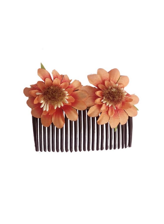 Arooman™ Flower Hair comb clip for women Pack-01 Color-Orange