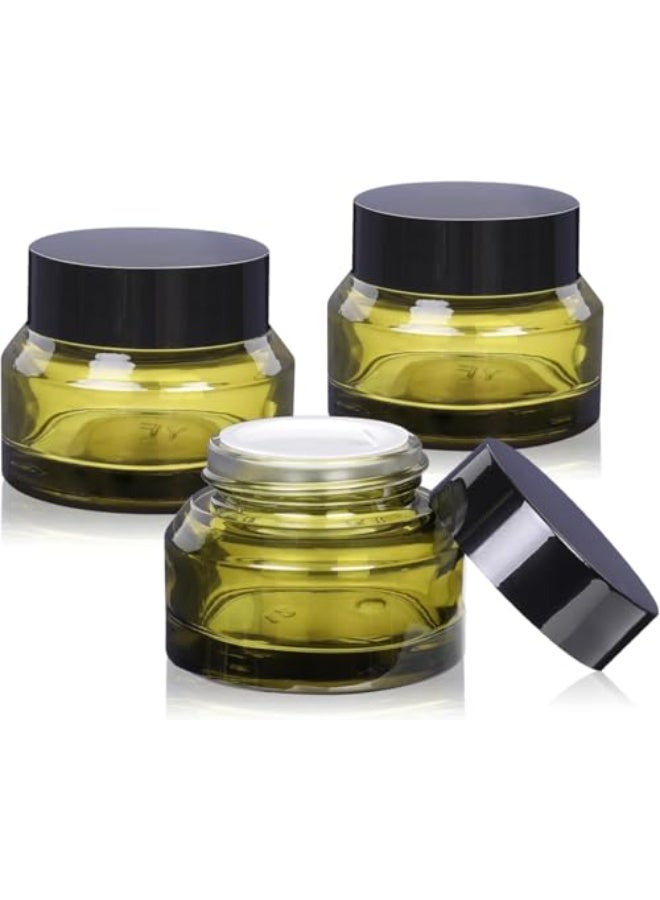 1.7 Oz Glass Cosmetic Jars with Lids, 3 Pack Small Glass Jars with Lids, 50ml Green Empty Refillable Glass Cosmetic Containers, Travel Size Containers for Samples, Creams, Lotions, Green - Image 1