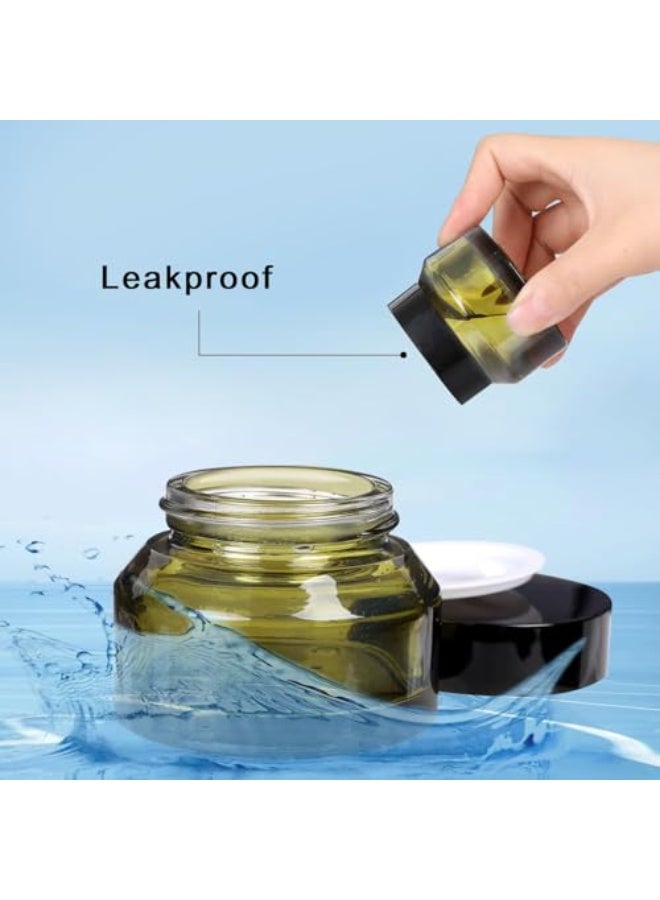 1.7 Oz Glass Cosmetic Jars with Lids, 3 Pack Small Glass Jars with Lids, 50ml Green Empty Refillable Glass Cosmetic Containers, Travel Size Containers for Samples, Creams, Lotions, Green - Image 4