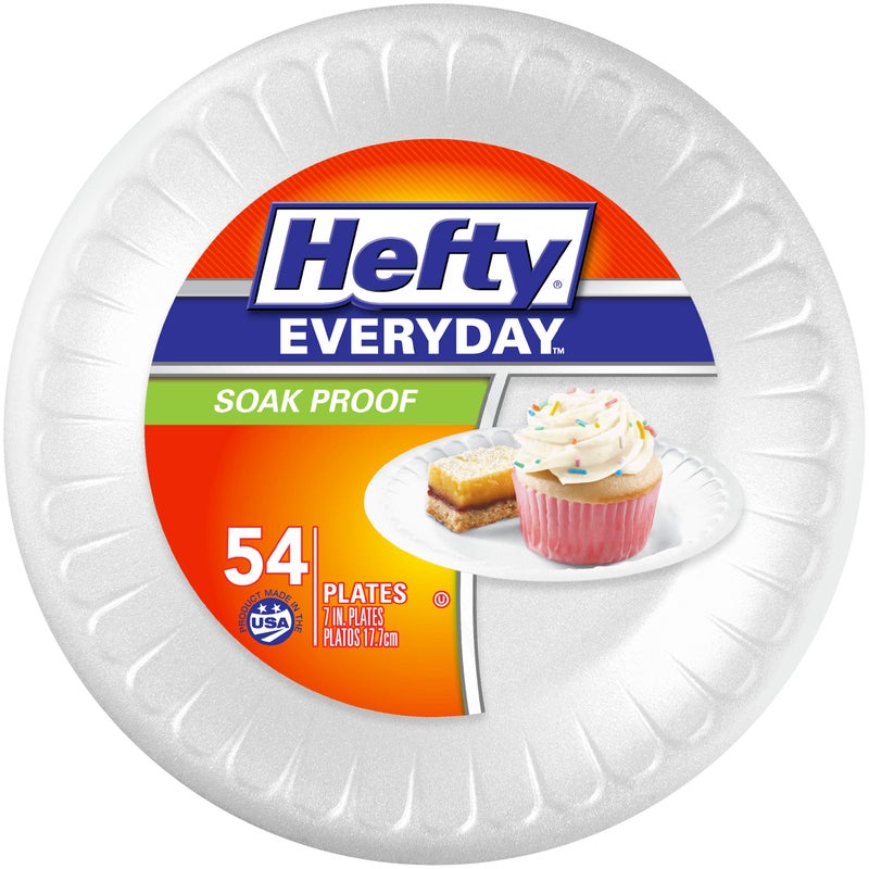 Hefty Everyday Foam Snack Plates 7 Inch Round 54 Count Pack of 8 432 Total