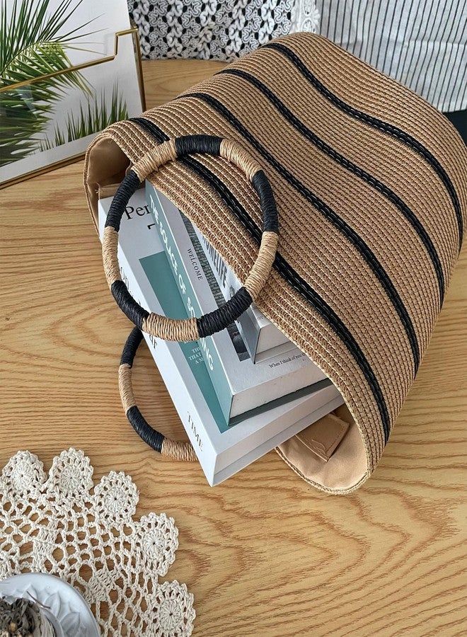 Eiyye Large Woven Tote Bag for women Straw Tote Bag Woven Stripe Handbag Travel Vacation Purse for Shopping Picnic Work - Image 5
